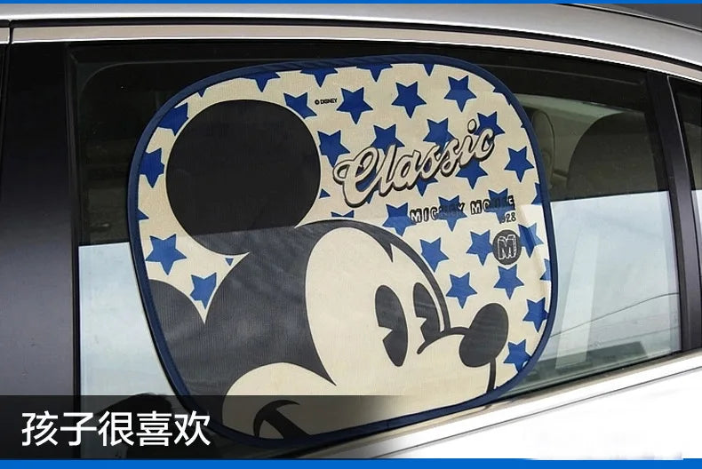 2pcs Disney Mickey Mouse Car Curtain Car Accessories Front Window Sunshade  Shades Rear Window Sunshades Cover Mesh Visor Shield