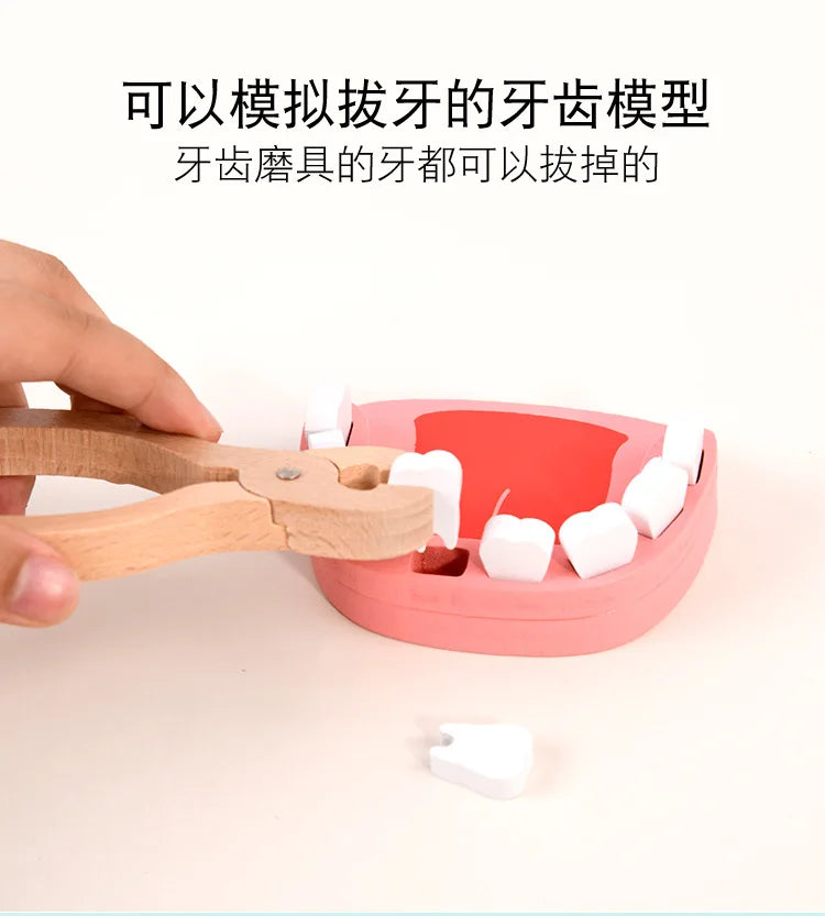 Doctor Toys for Children Set Kids Wooden Pretend Play Kit Games for Girls Boys Red Medical Dentist Medicine Box Cloth Bags Gifts