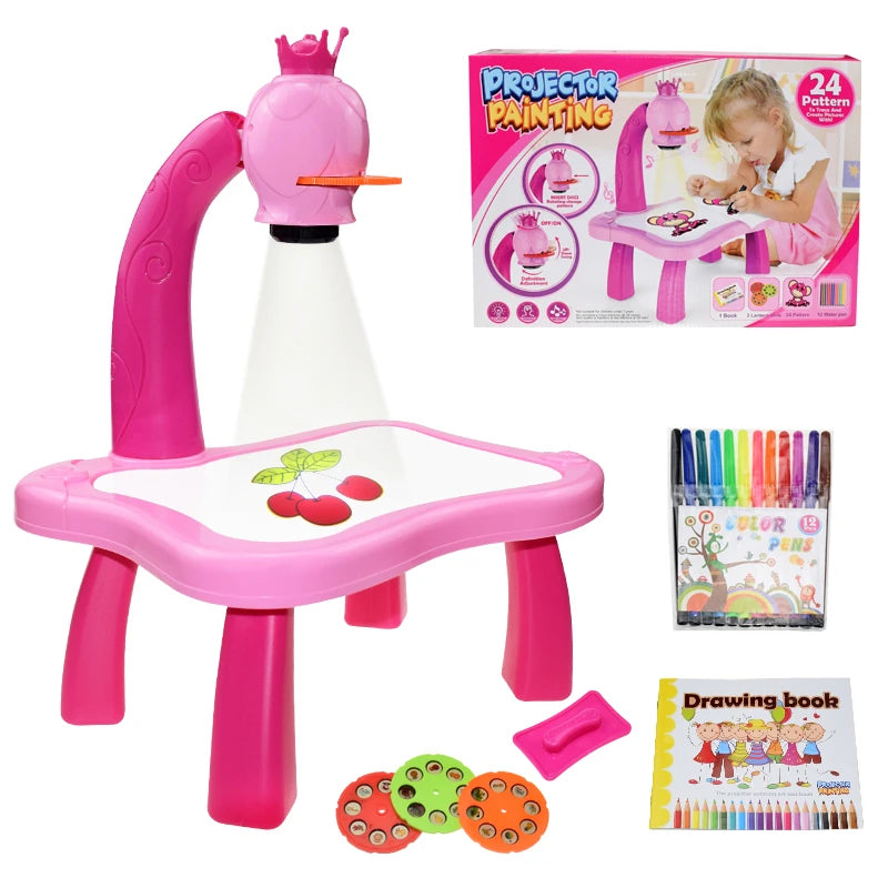 Kids Painting Board Toys Children LED Projector Art Painting Table Desk Arts Toy Educational Learning Paint Toy Birthday Gift