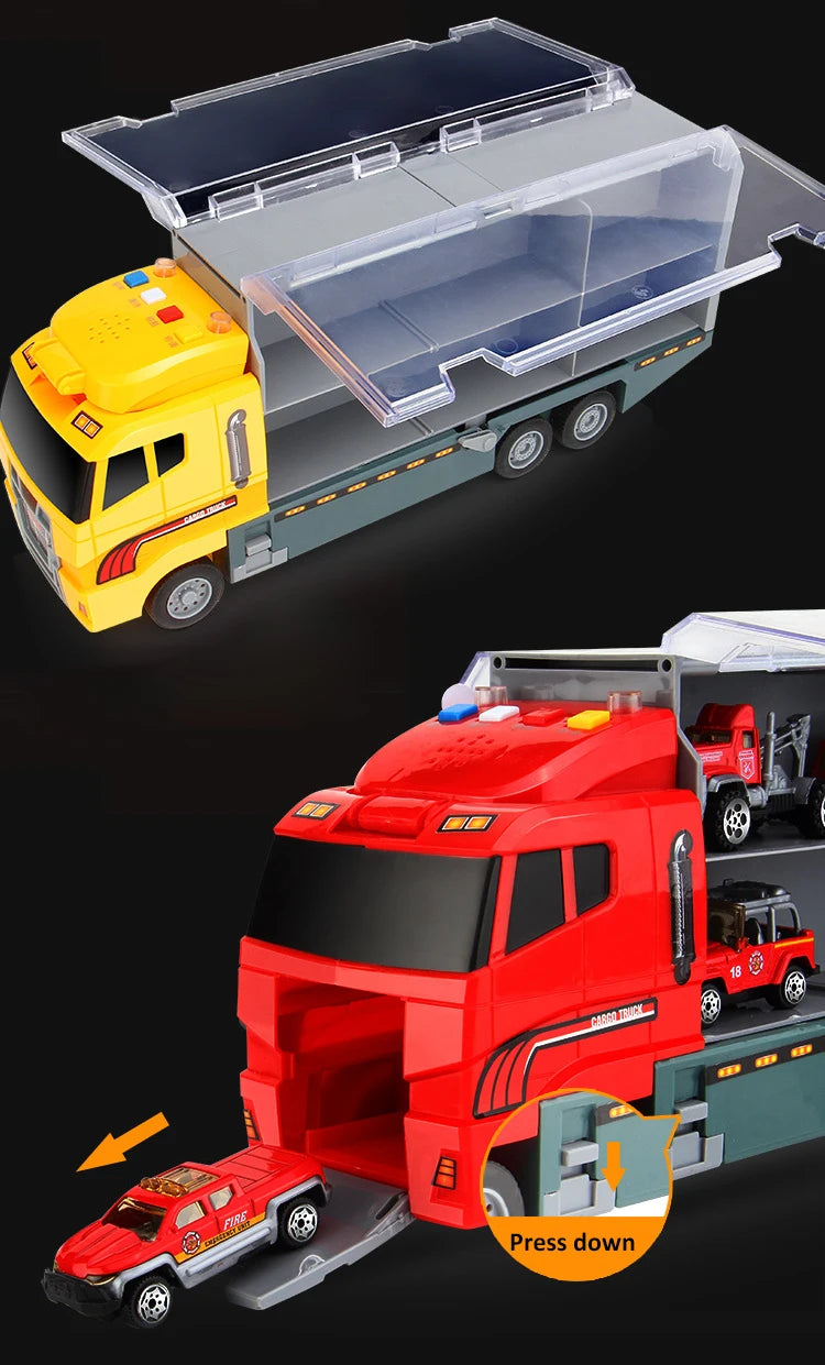 Big Construction Car with 6pcs Mini Cars Kids Toy Container Transporter Engineering Vehicle Fire Truck Racing Car Children Gifts
