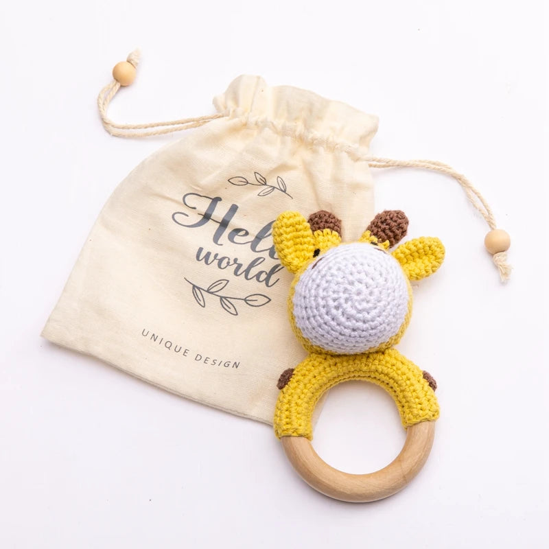 Baby Crochet Animal Rattle Wooden Toys for Children BPA Free Wood Rattle Baby Teether Stroller Game Educational Toy Newborn Gift