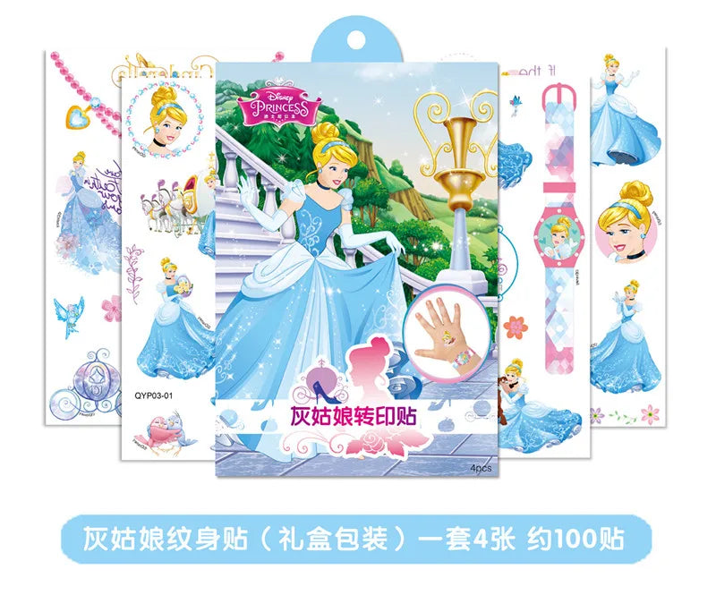 Disney Child Temporary Tattoo Stickers Toy Princess Frozen Elsa Mickey Mouse Stitch Body Art Waterproof Tattoo Stickers Gift Box