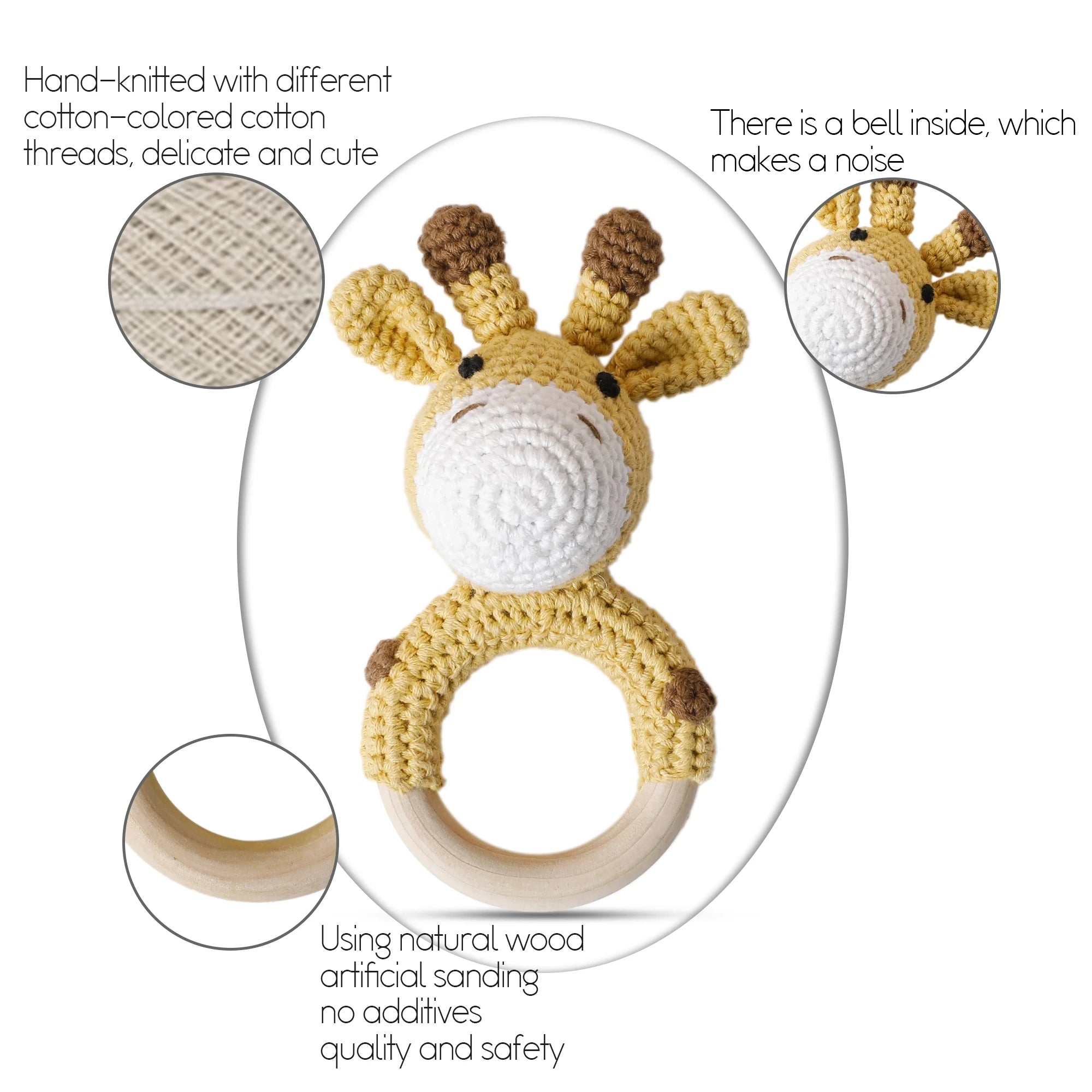 Baby Crochet Animal Rattle Wooden Toys for Children BPA Free Wood Rattle Baby Teether Stroller Game Educational Toy Newborn Gift