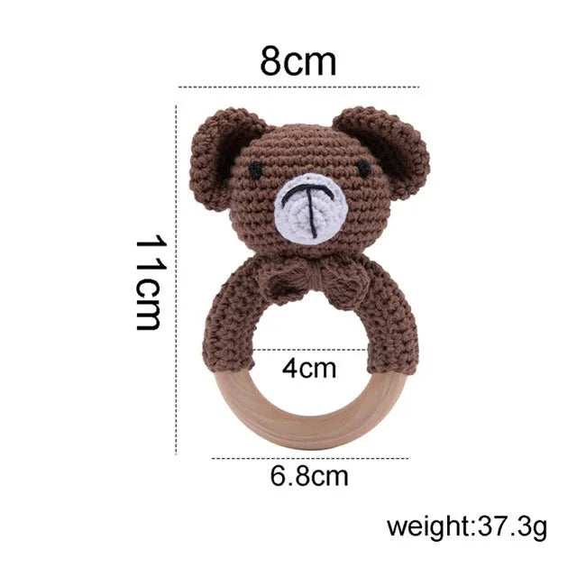 Baby Crochet Animal Rattle Wooden Toys for Children BPA Free Wood Rattle Baby Teether Stroller Game Educational Toy Newborn Gift