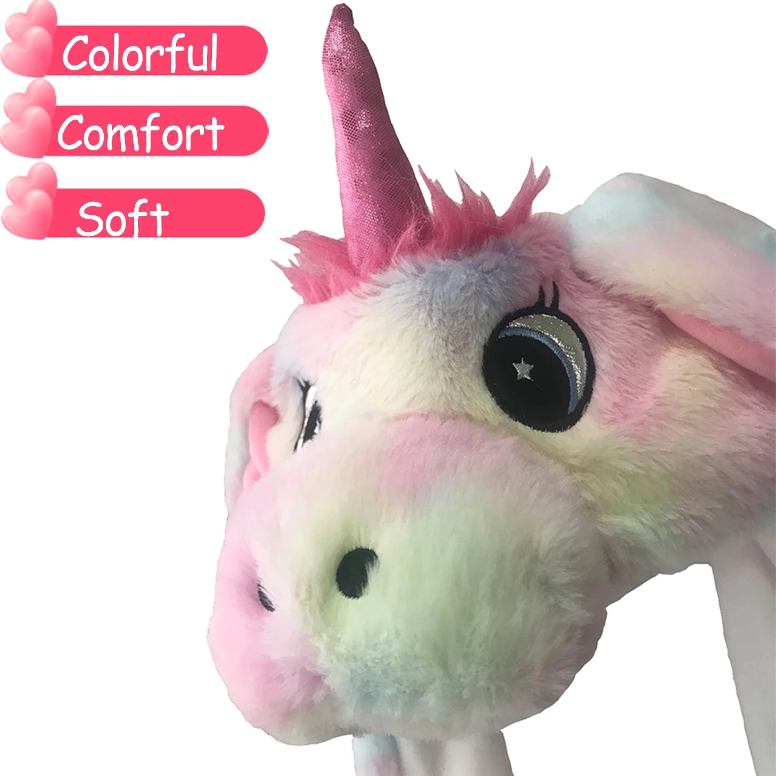 Unicorn Animal Ear Hat Plush Bunny Ears Moving Jumping Up Toys Dress Up Funny Cosplay Party for Kids Christmas Gift for Adult