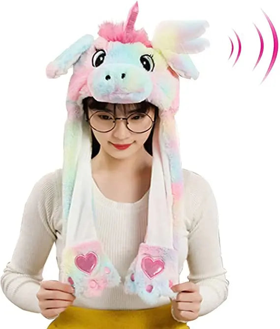 Cartoon Bunny Ear Move Hat Jumping up Toys Rabbit Girls Animal Plush Costume Cosplay Cap Kids Party for Adult Funny Anime Hat