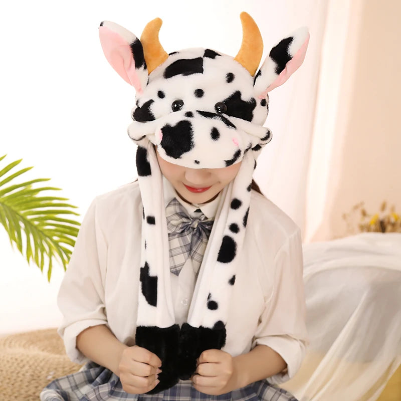Cartoon Bunny Ear Move Hat Jumping up Toys Rabbit Girls Animal Plush Costume Cosplay Cap Kids Party for Adult Funny Anime Hat