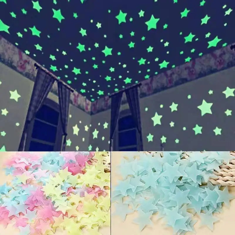 3D Hollow Star Energy Storage Fluorescent Glow In The dark Luminous On Wall Stickers For Kids Room living Room Decal