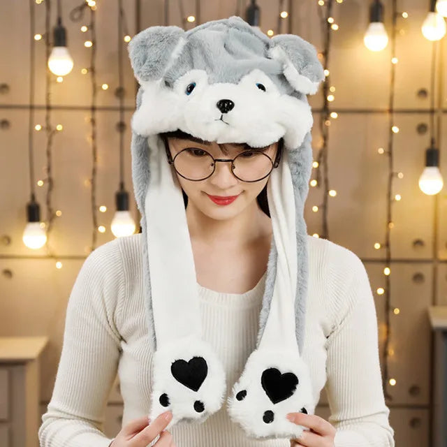 Cartoon Bunny Ear Move Hat Jumping up Toys Rabbit Girls Animal Plush Costume Cosplay Cap Kids Party for Adult Funny Anime Hat