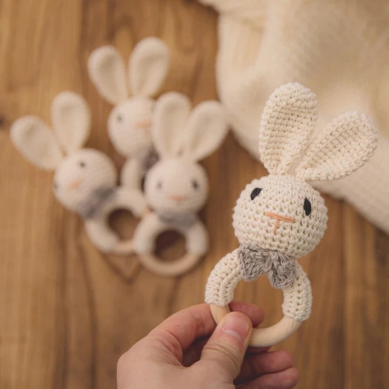 Baby Crochet Animal Rattle Wooden Toys for Children BPA Free Wood Rattle Baby Teether Stroller Game Educational Toy Newborn Gift