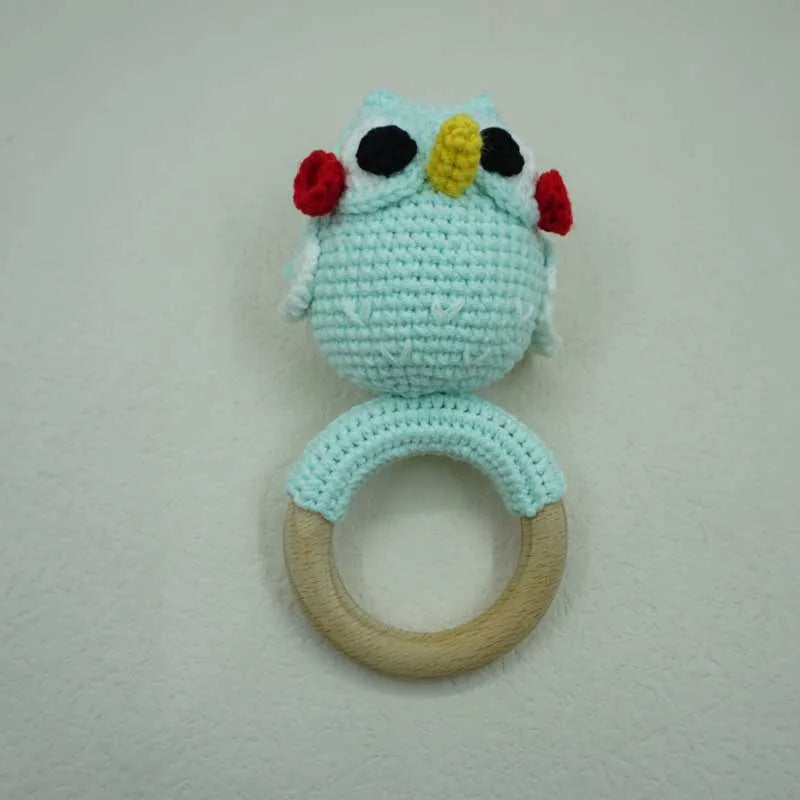 Handmade Baby Wooden Teether DIY Crochet Deer ELK Rattle Newborn Rodent Teething Ring Mobile Gym Educational Toys for Kids