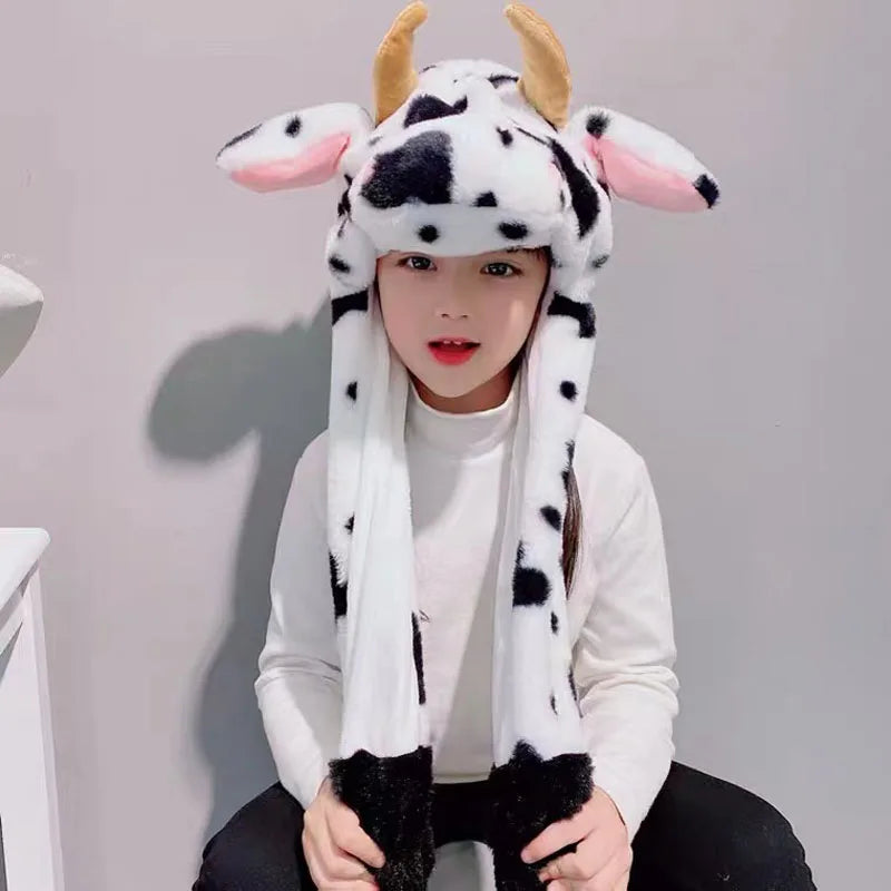 Cartoon Bunny Ear Move Hat Jumping up Toys Rabbit Girls Animal Plush Costume Cosplay Cap Kids Party for Adult Funny Anime Hat