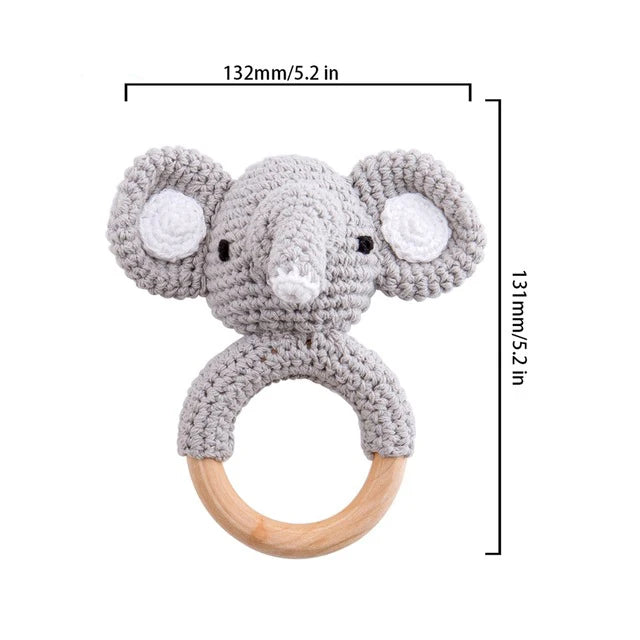 Baby Crochet Animal Rattle Wooden Toys for Children BPA Free Wood Rattle Baby Teether Stroller Game Educational Toy Newborn Gift
