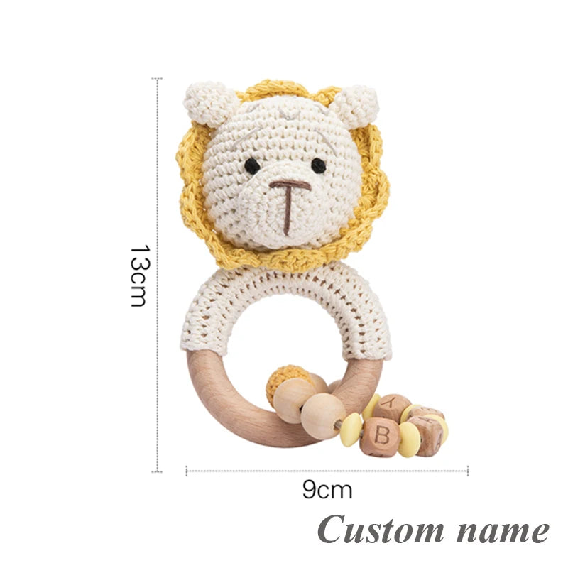 Baby Crochet Animal Rattle Wooden Toys for Children BPA Free Wood Rattle Baby Teether Stroller Game Educational Toy Newborn Gift