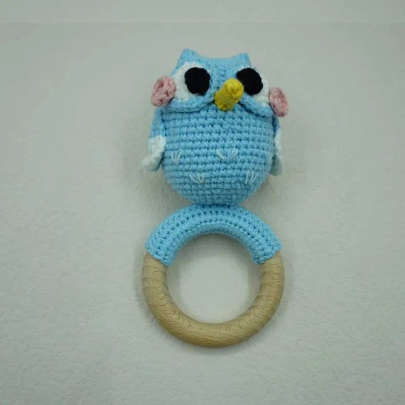 Handmade Baby Wooden Teether DIY Crochet Deer ELK Rattle Newborn Rodent Teething Ring Mobile Gym Educational Toys for Kids