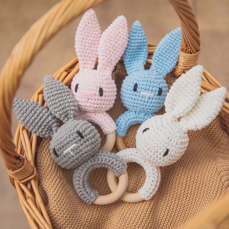 Baby Crochet Animal Rattle Wooden Toys for Children BPA Free Wood Rattle Baby Teether Stroller Game Educational Toy Newborn Gift