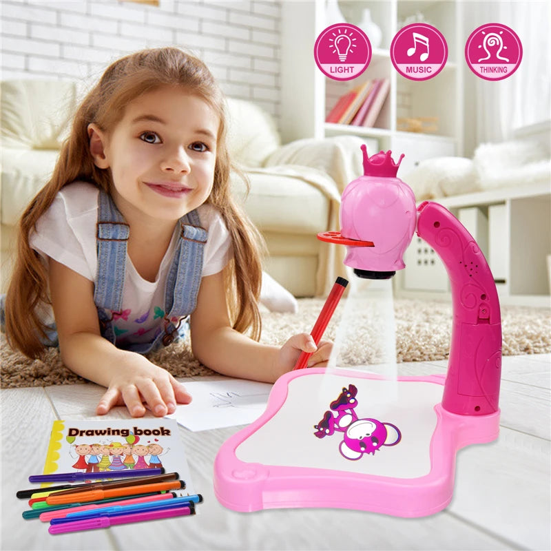Kids Painting Board Toys Children LED Projector Art Painting Table Desk Arts Toy Educational Learning Paint Toy Birthday Gift