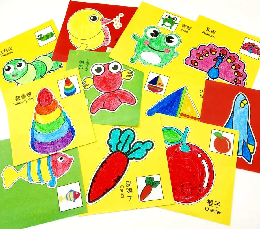 96Pcs/48Pcs Kids Cartoon Color Paper Folding and Cutting Toys Child Kingergarden Art Craft DIY Educational Toy kids craft