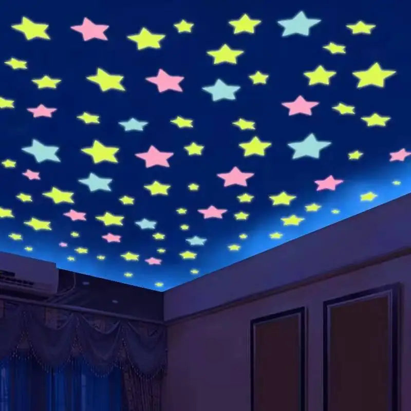 3D Hollow Star Energy Storage Fluorescent Glow In The dark Luminous On Wall Stickers For Kids Room living Room Decal
