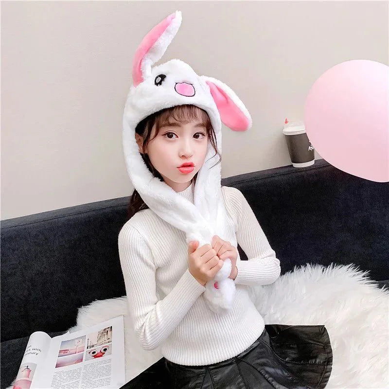 Cartoon Bunny Ear Move Hat Jumping up Toys Rabbit Girls Animal Plush Costume Cosplay Cap Kids Party for Adult Funny Anime Hat