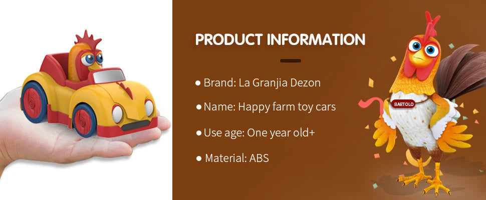 La Granja De Zenon Kids Toy Car Bartolito Car Pull Back Car Toys Inertia Car Set Boys Girls Toys 1-3 Years Old Birthday Gift