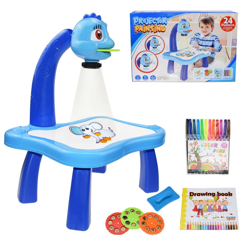 Kids Painting Board Toys Children LED Projector Art Painting Table Desk Arts Toy Educational Learning Paint Toy Birthday Gift