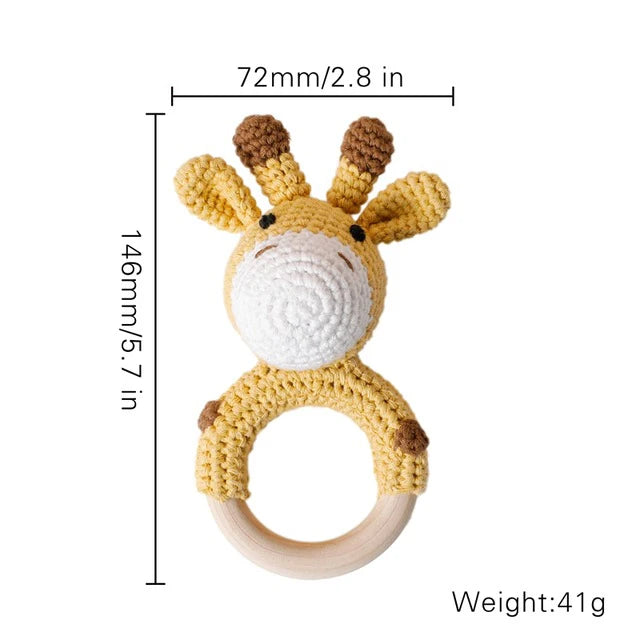 Baby Crochet Animal Rattle Wooden Toys for Children BPA Free Wood Rattle Baby Teether Stroller Game Educational Toy Newborn Gift