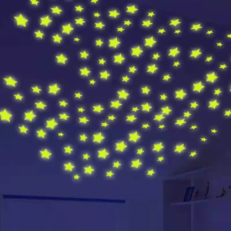 3D Hollow Star Energy Storage Fluorescent Glow In The dark Luminous On Wall Stickers For Kids Room living Room Decal