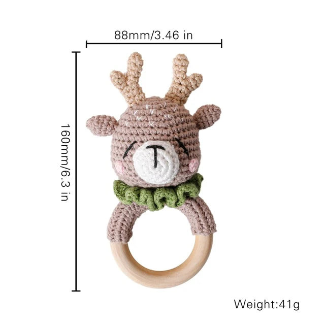 Baby Crochet Animal Rattle Wooden Toys for Children BPA Free Wood Rattle Baby Teether Stroller Game Educational Toy Newborn Gift