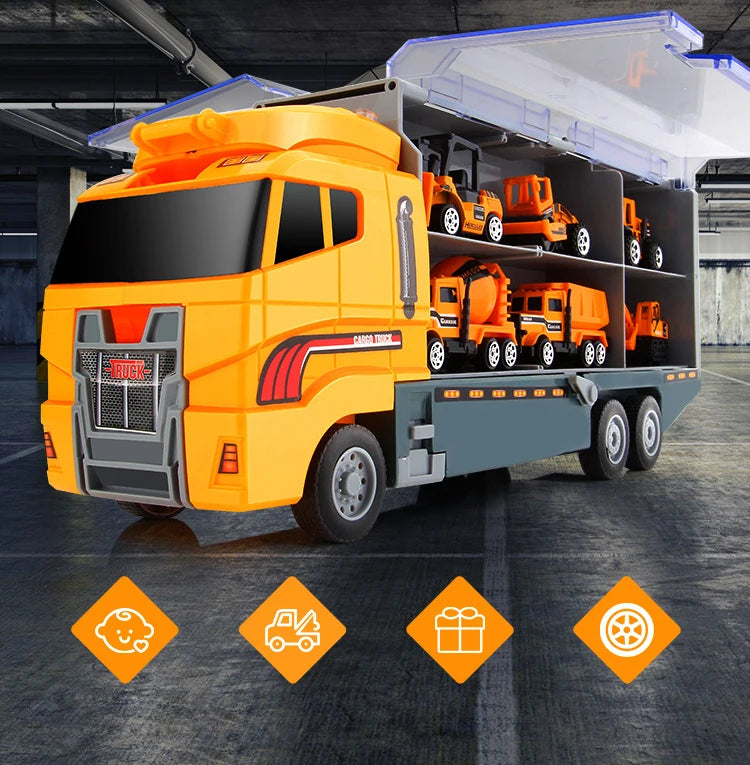 Big Construction Car with 6pcs Mini Cars Kids Toy Container Transporter Engineering Vehicle Fire Truck Racing Car Children Gifts