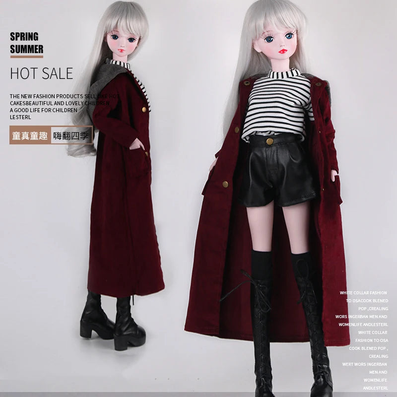 Fashion 1/3 Bjd Doll Dress Casual Handmade Clothes Outfits, Cosplay Clothing ,Overcoat Dress Up Suit For 60cm Yosd Bjd Dolls