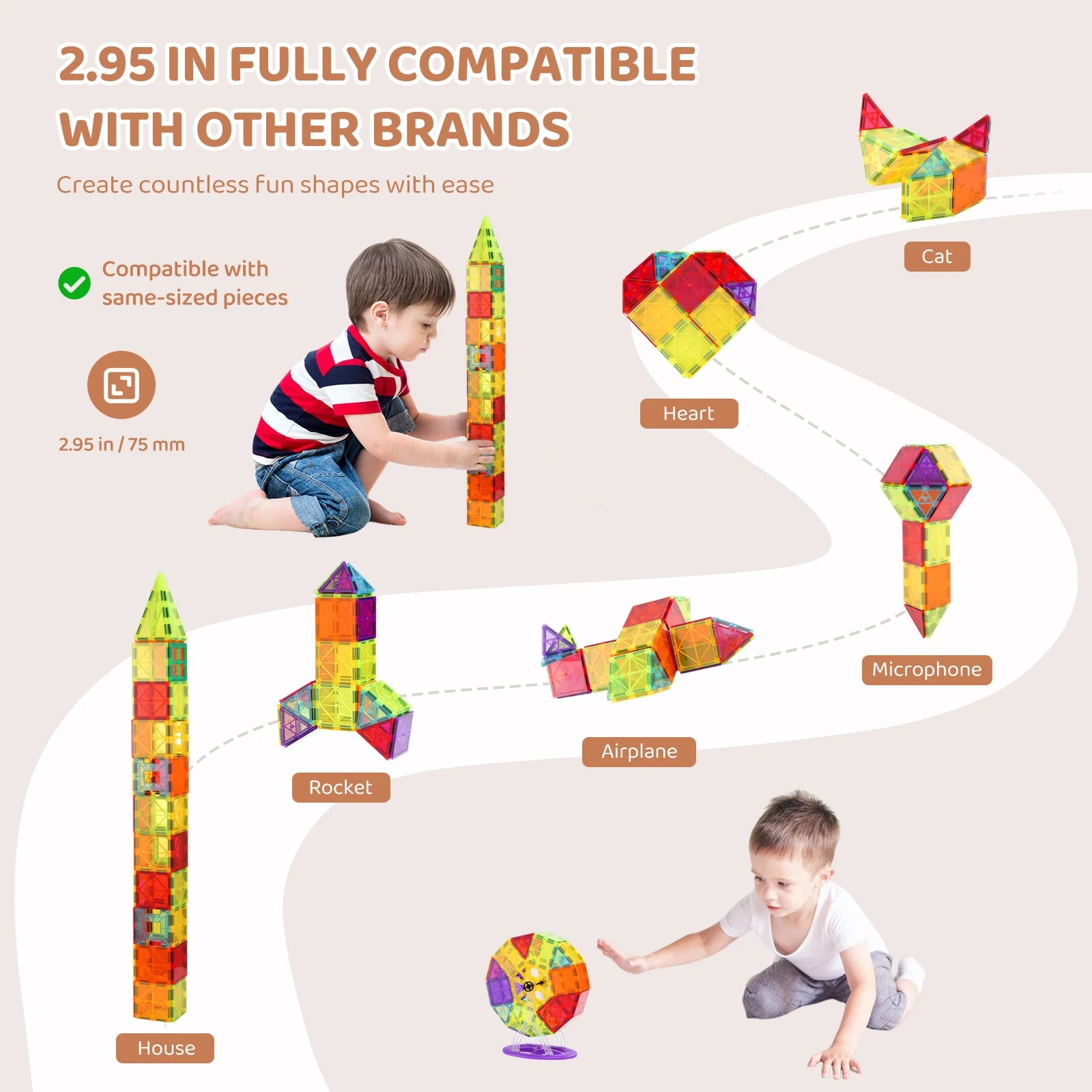 VEVOR 180PCS Magnetic Building Blocks Construction Set Children Magnet Tiles Montessori Educational Toys for Kids Birthday Gifts