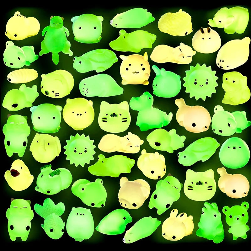 Glow In The Dark Mochi Squishy Squeeze Toy Kawaii Animals Stress Relief Toys Pack Kids Birthday Party Favors Goodie Bags