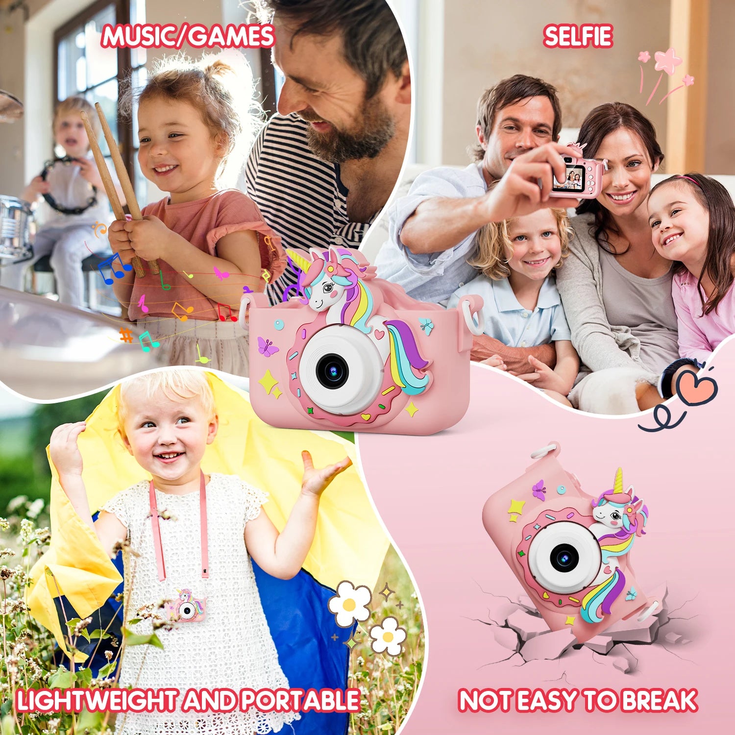 Children Camera with 32GB Card Toys for 3-12 Years Old Kids HD Digital Video Camera Protective Silicone Cover Birthday Gifts