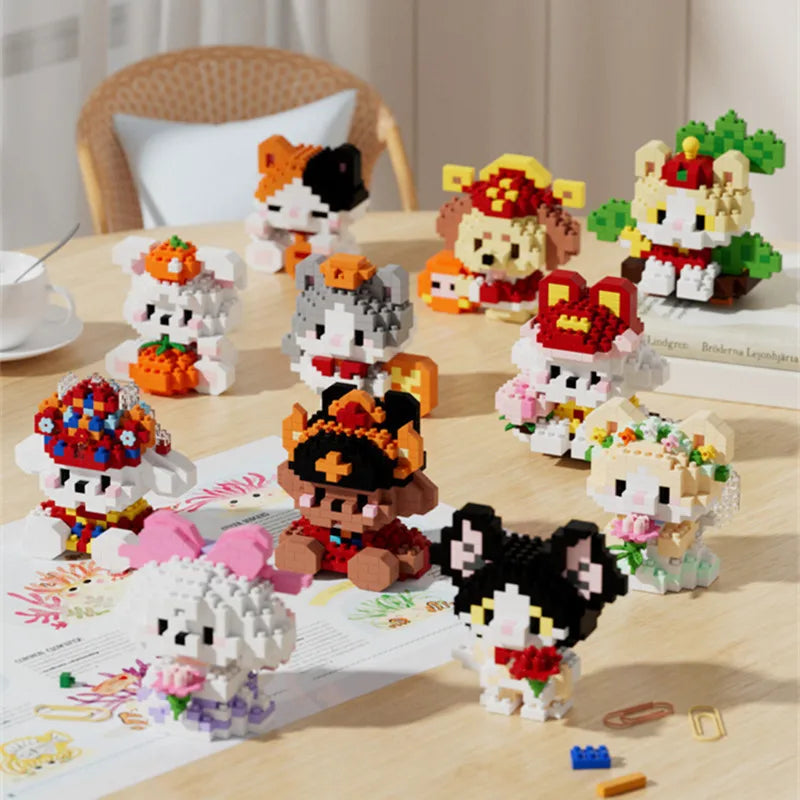New 24 Styles Kawaii Pet Cat/Dog Small Particle Building Blocks Educational Room Decoration Children's Christmas Gifts
