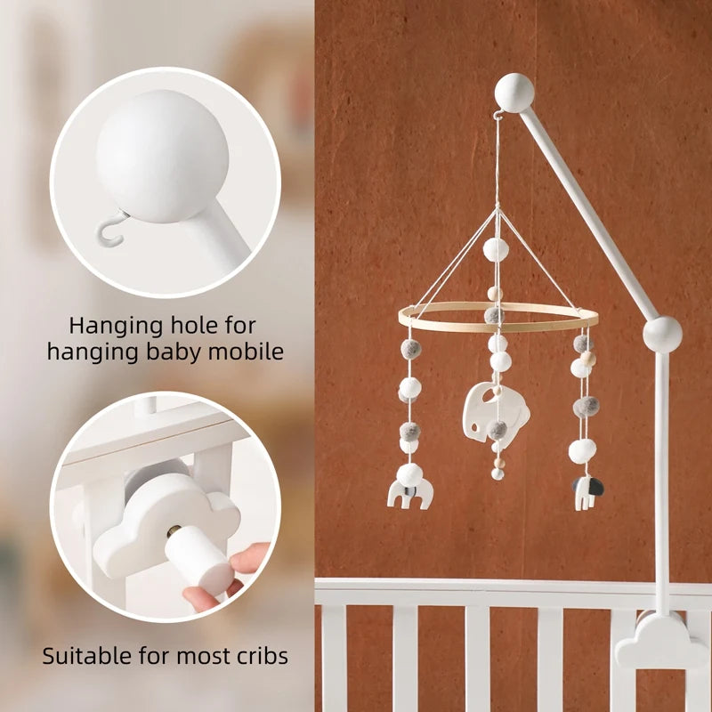 Baby Wooden Cloud Bed Bell Rattle Holder Bracket Mobile Hanging Rattle Toys Arm Bracket for 0-12 Months Newborn Crib Decoration