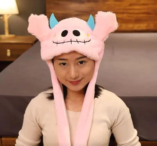Cartoon Bunny Ear Move Hat Jumping up Toys Rabbit Girls Animal Plush Costume Cosplay Cap Kids Party for Adult Funny Anime Hat