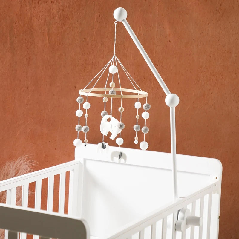 Baby Wooden Cloud Bed Bell Rattle Holder Bracket Mobile Hanging Rattle Toys Arm Bracket for 0-12 Months Newborn Crib Decoration