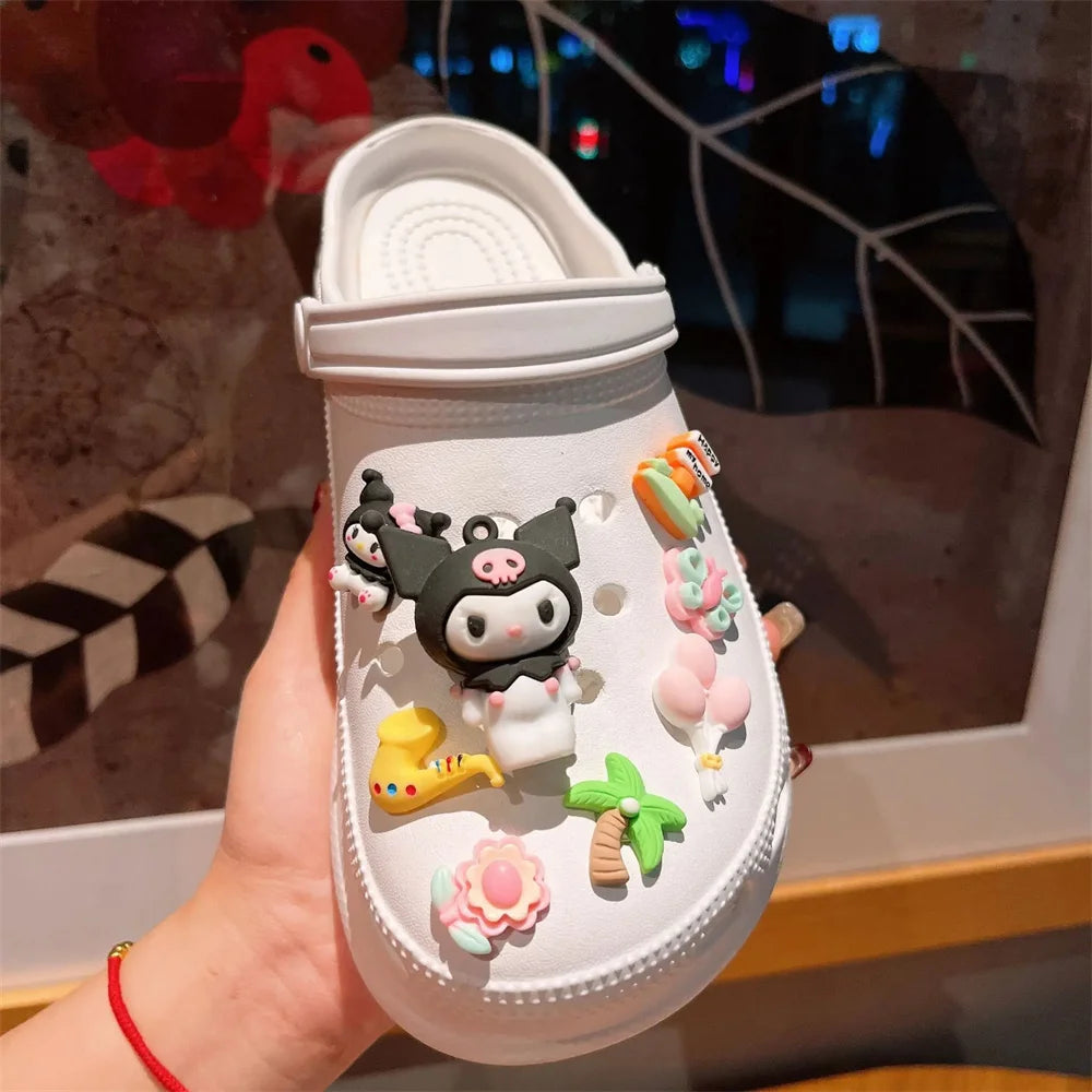 Kawaii Sanrio LED Charm Shoe Buckles Set Cute Hello Kitty Kuromi Cinnamoroll Melody Assembling DIY Shoe Decorations Girls Gifts