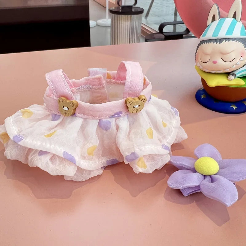 Cute Mini Plush Doll'S Clothes Outfit Accessories For Korea Kpop Exo Labubu II Idol Dolls Wrinkle dress Clothing DIY Kid Gift