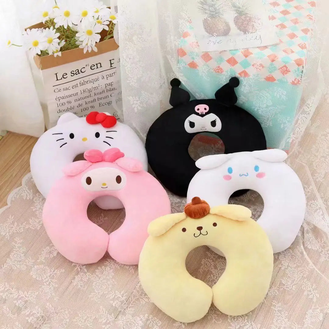 Kawaii Sanrio Neck Pillow Cartoon Hello Kitty My Melody Kuromi Cinnamoroll U-shaped Pillow Anime Car Travel Headrest Gift