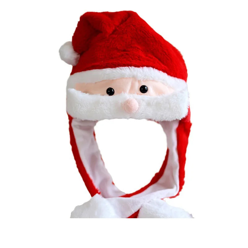 LED Santa Claus Hat With Moving Beard Christmas Funny Gift For Kids Boys Girls Cute Cosplay Santa Claus Glowing Hat Plush Toy