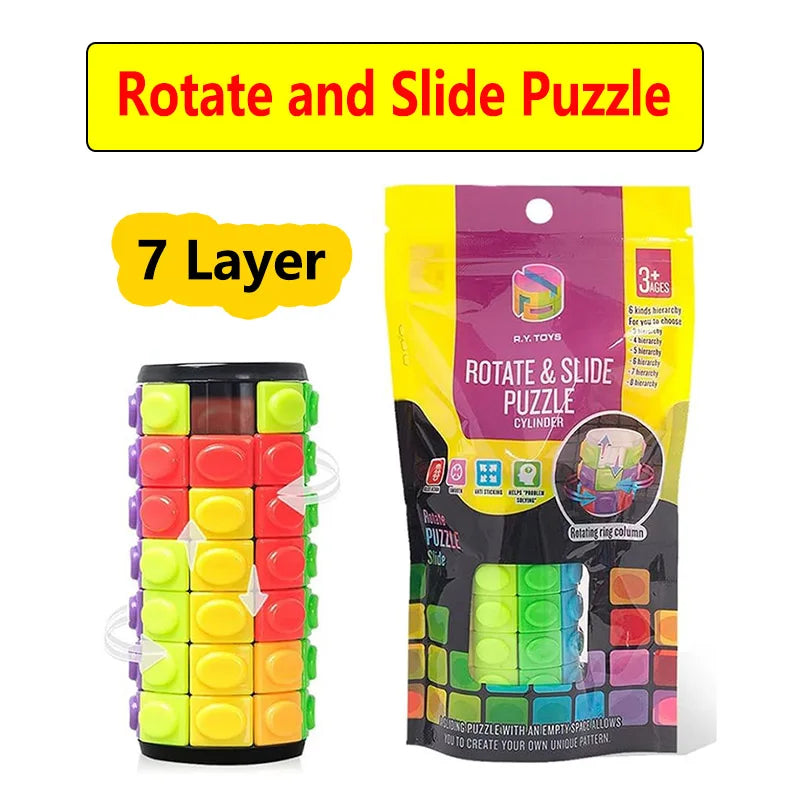 Magic Cube Puzzle 3D Cylinder Puzzle Rotate Fidget Toy Multi-Layer Brain Teasers Slide Logic Hand Game Colorful Sliding Sensor