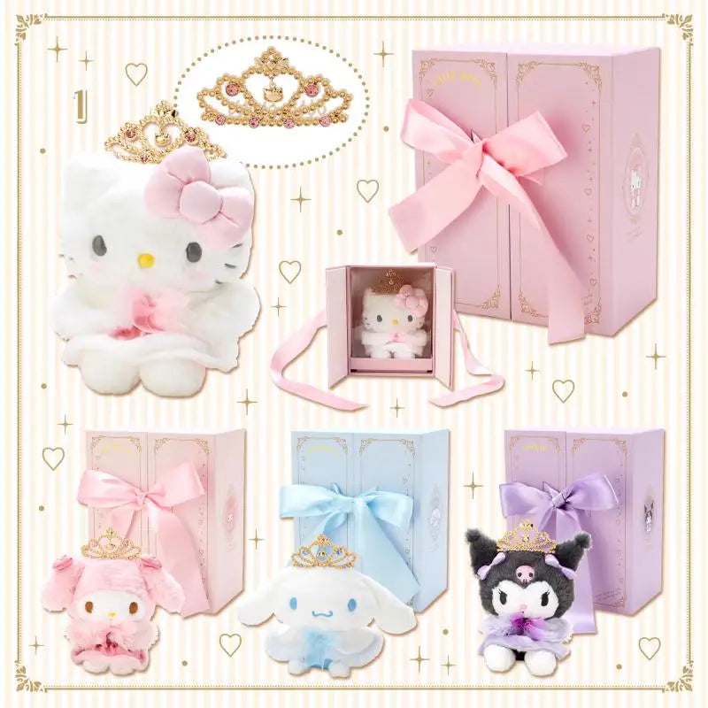 Sanrio Cartoon Diamond Sparkle Crown Collection Kitty Cat Kurumi Cinnamoroll Mymelody Kuromi Plush Anime Toys for Girl Gift