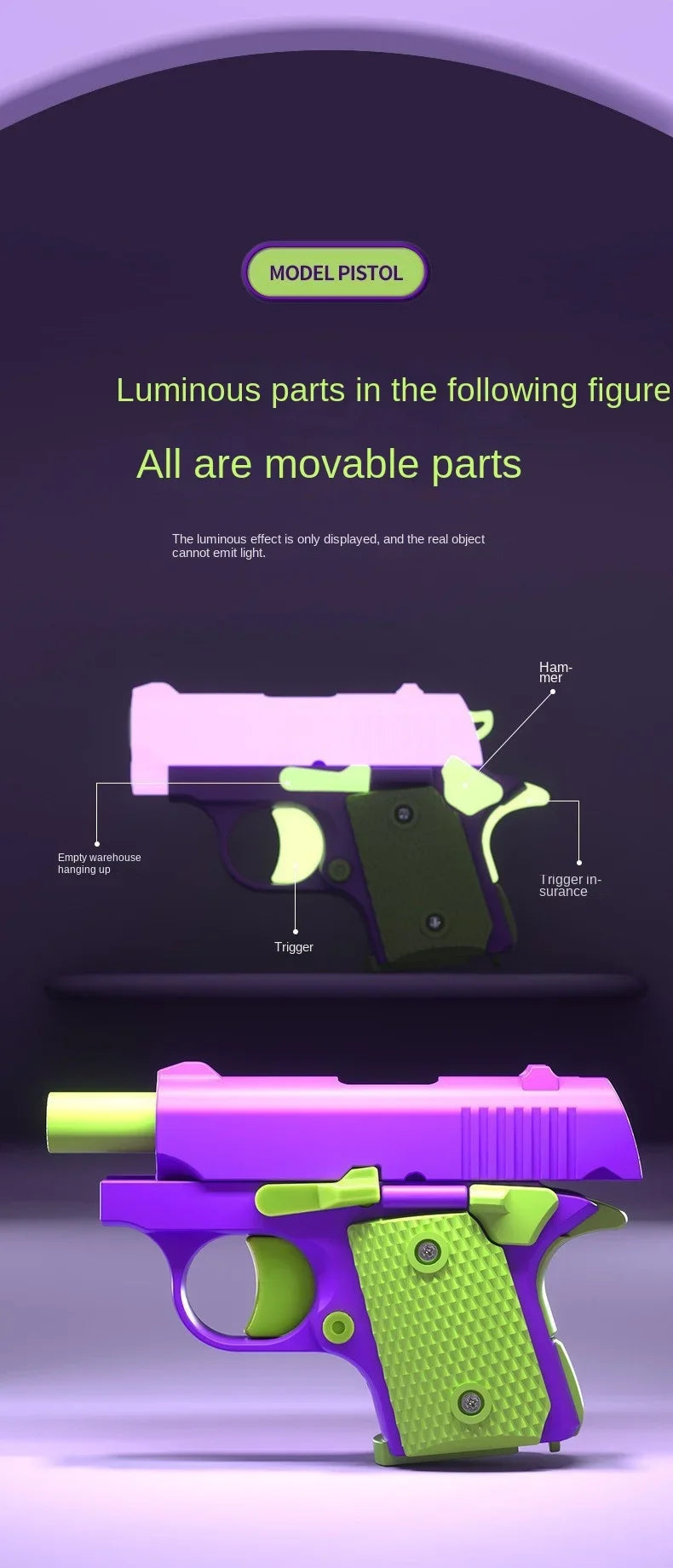 Mini 1911 Children'S Toy Guns Model 3D Gravity Printing Fidget Toy for Kids Adults Stress Relief Toy Children Decompression Gift