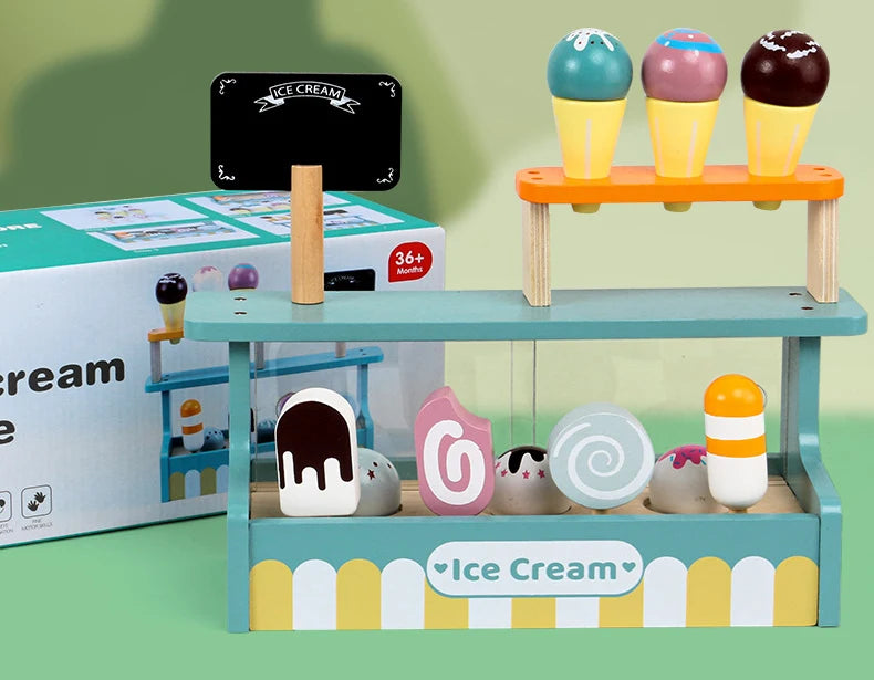 Wooden Kitchen Pretend Play Toy Kids Wooden Toys Coffee Maker Set Cake Ice Cream Tea Playset Toddler Learning Educational Toys