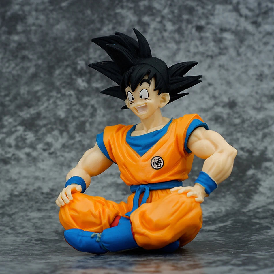 12CM Bandai Dragon Ball Z Anime Figure Sitting Position Son Goku Super Saiyan Action Figure Collection Model Doll Child Toy Gift