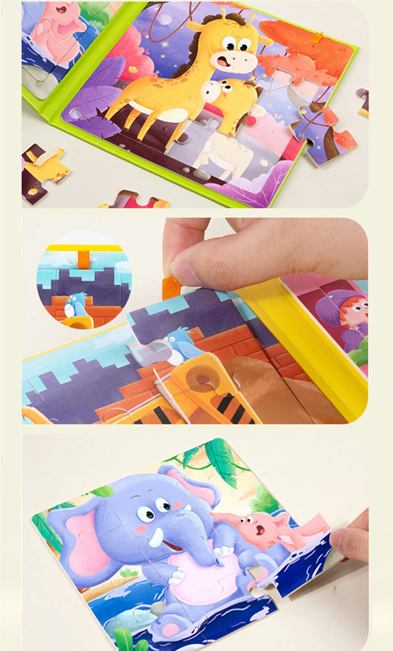 3 in 1 Cartoon Puzzle Book Baby Educational Toy Puzzle Folding Dinosaur Animal Travel Game Early Education Toy Gifts