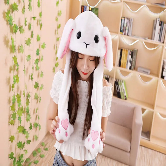 Cute Bunny Ear Moving Hat Animal Plush Hat Jumping up Moving Ears Pop Up Funny Cap Dress Up for Adult Kids Cosplay Party Hat