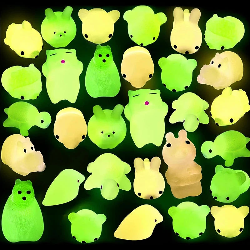 Glow In The Dark Mochi Squishy Squeeze Toy Kawaii Animals Stress Relief Toys Pack Kids Birthday Party Favors Goodie Bags